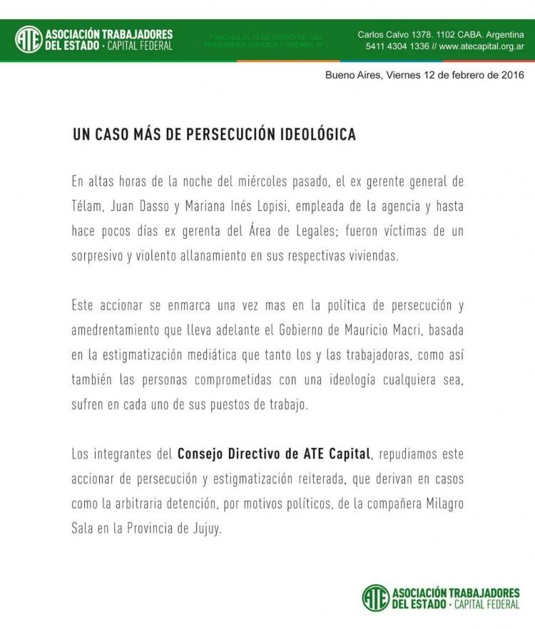 Comunicado de ATE