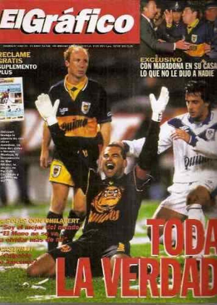 Mac Allister se lamenta atr&aacute;s del festejo de Chilavert, fue una de las pocas veces que apareci&oacute; en una tapa de El Gr&aacute;fico