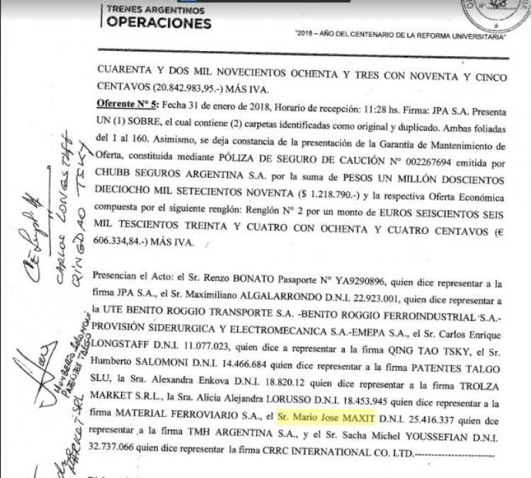 Maxit como representante de TMH Argentina en la apertura de las ofertas.