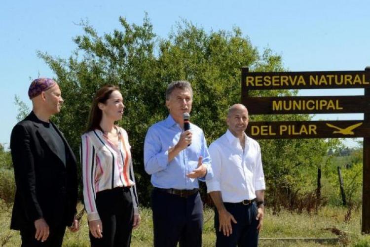 Macri en un acto en Pilar en febrero, cuando se comprometió a garantizar la protección de humedales.