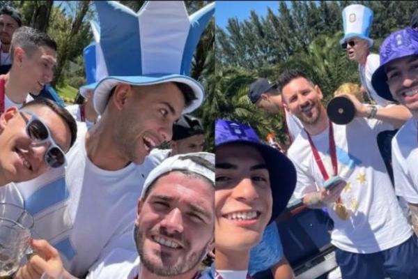 Festejaron los campeones en el micro de la Selección: vino en jarra, canciones, camisetas y banderas