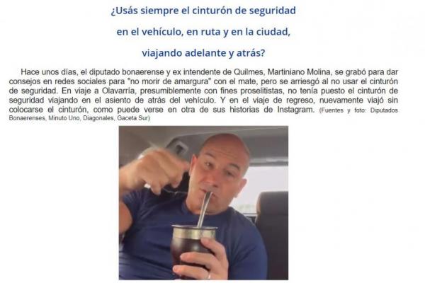 Repudio de Luchemos por la Vida a Martiniano Molina por mostrarse en auto sin cinturón de seguridad