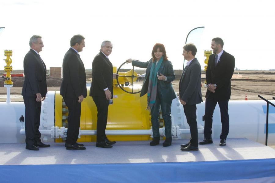 Alberto Fernández, Cristina Kirchner y Sergio Massa inauguraron el gasoducto Néstor Kirchner