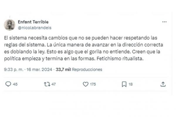 Atribuyen a Santiago Caputo tuits que cuestionan la democracia y piden "doblar la ley" para hacer "cambios"