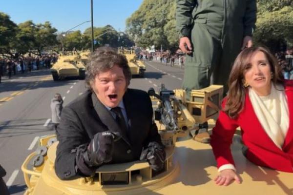Desfile militar del 9 de julio: Milei y Villarruel se subieron a un tanque de guerra por el Día de la Independencia
