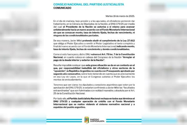 Encabezado por Cristina, el PJ repudió el DNU de Milei para tomar más deuda con el FMI
