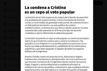 El PJ emitió un comunicado subrayando que la condena a Cristina "es un cepo al voto popular"