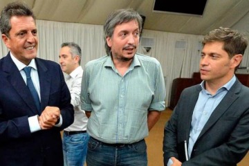 Foto de Axel Kicillof, Mximo Kirchner y Sergio Massa en un encuentro para delinear un frente de unidad en PBA