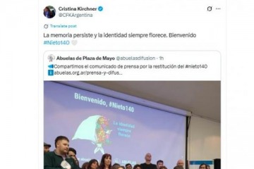 Cristina celebró la restitución del nieto 140 y subrayó la vigencia de la memoria