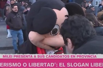 Insólito: un militante libertario se disfrazó de Mickey en la previa del acto en La Plata