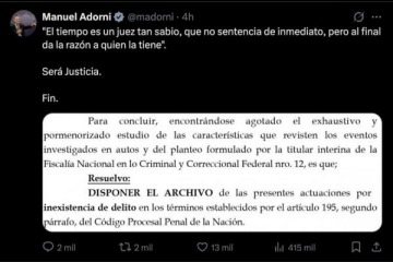 Adorni festej&oacute; un fallo a medida mientras sigue bajo la lupa por enriquecimiento il&iacute;cito